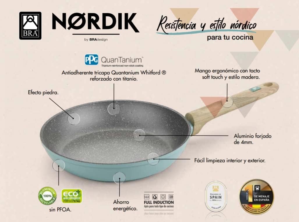 BRA Nordik | Wok 28 cm, geschmiedetes Aluminium mit Antihaftbeschichtung, für alle Herdarten einschl
