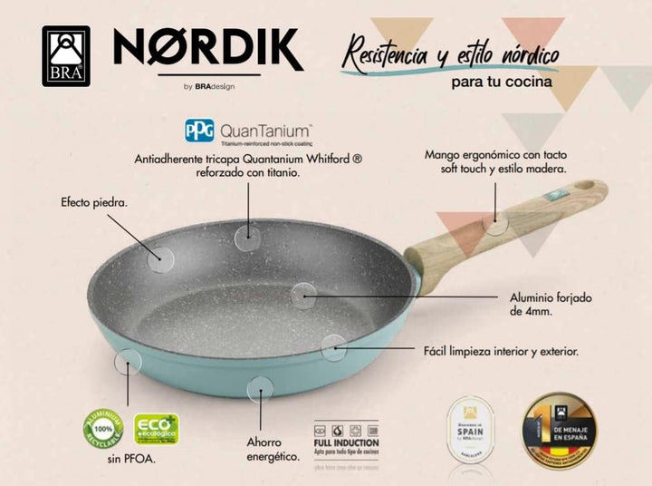 BRA Nordik | Wok 28 cm, geschmiedetes Aluminium mit Antihaftbeschichtung, für alle Herdarten einschl