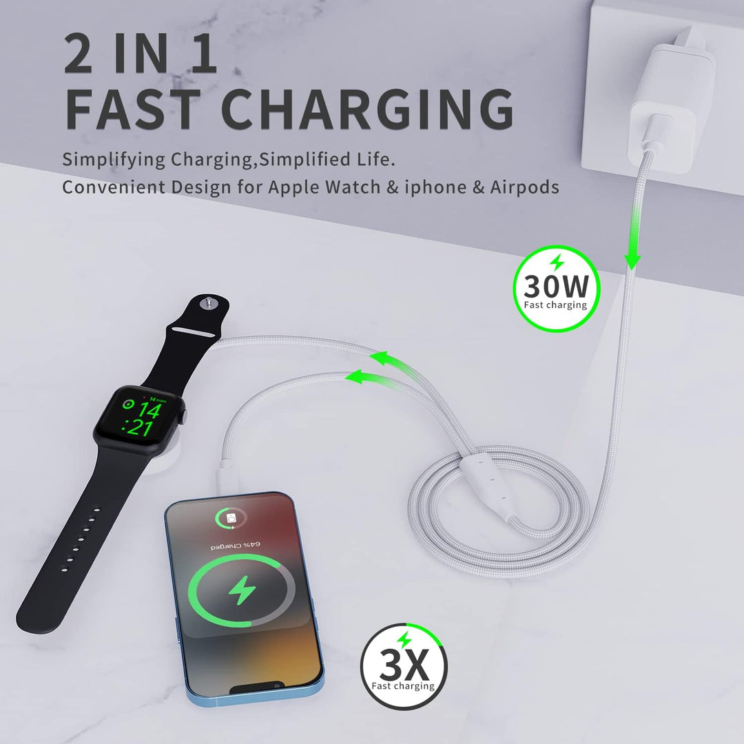 2023 Upgraded PEAPOLET Schnellladegerät 2 in 1 Apple Watch ladekabel【Apple MFi Certified】 Ladegerät