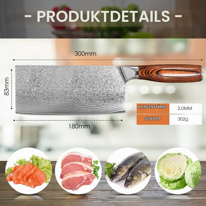 Home Safety Damastmesser Japanisches Kochmesser - Profi Fleischmesser aus echtem Damaststahl für Küc