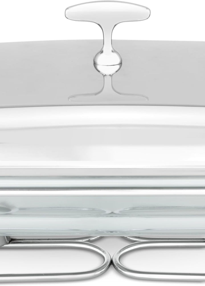 Stövchen Speisenwärmer Gehärtetes Glas Edelstahl Warmhaltebehälter Catering OVAL
