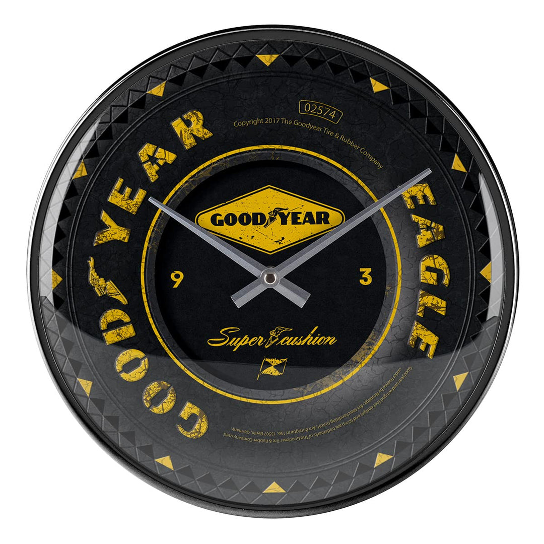 Nostalgic-Art Retro Wanduhr, Ø 31 cm, Goodyear – Wheel – Geschenk-Idee für Motor-Fans, Grosse Küchen