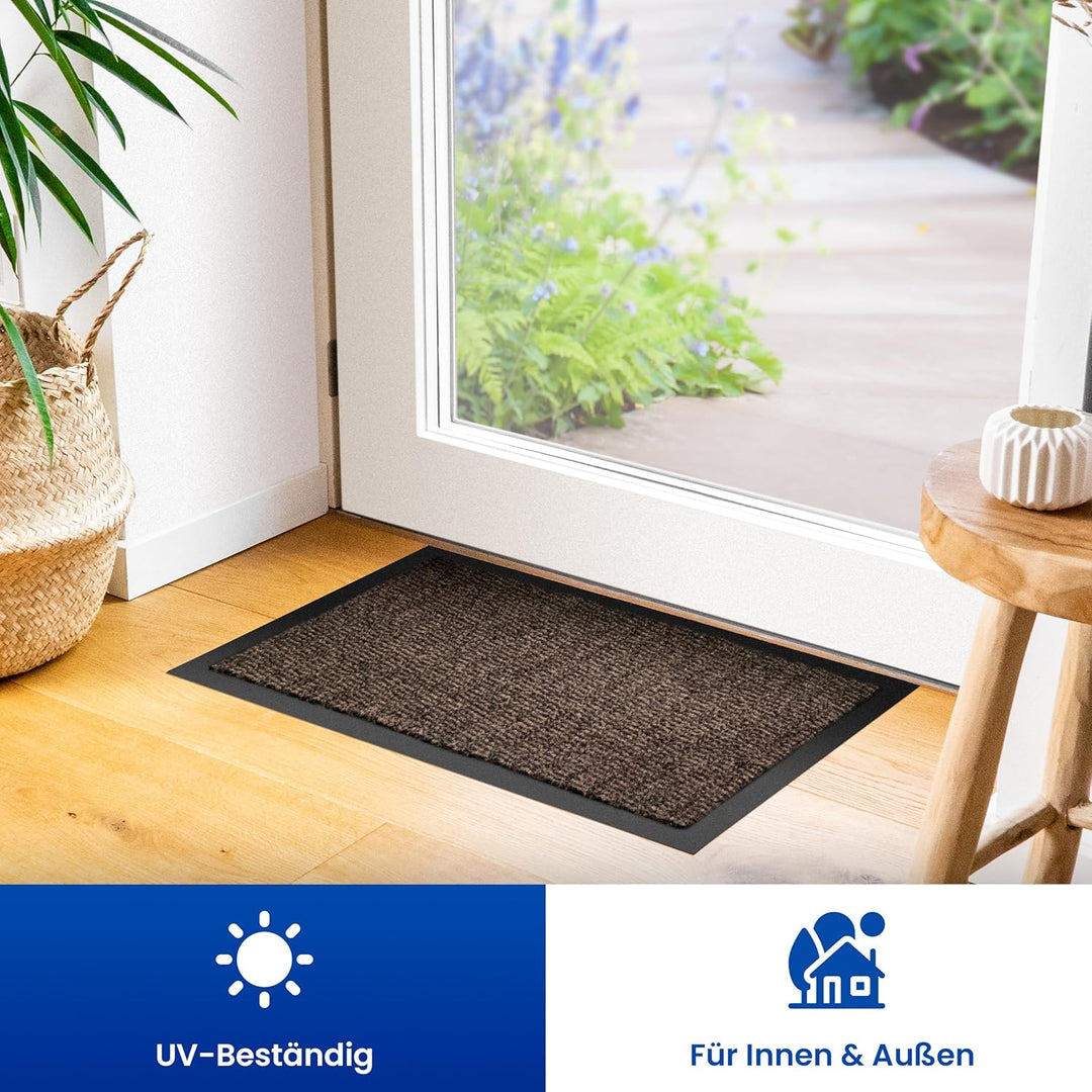 Hochwertige Fussmatte Braun-Schwarz 90x120 gross für Innen & Aussen - Schmutzfangmatte rutschfest, w