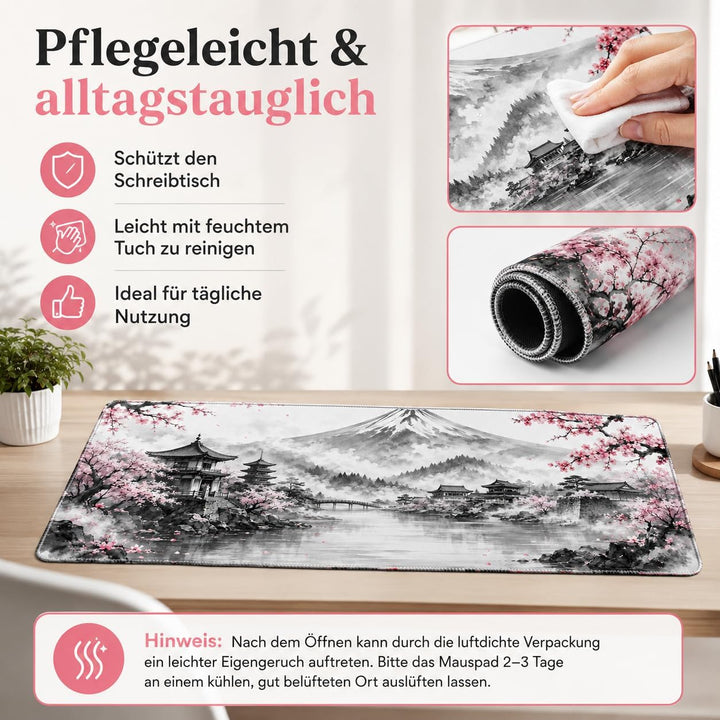 Schreibtischunterlage Mauspad XXL 900 x 400 mm, Japan Landschaft Gaming Mousepad mit rutschfester Gu