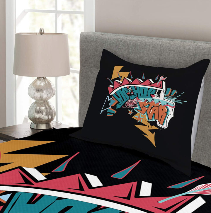 ABAKUHAUS Hiphop Tagesdecke Set, Underground Grafitti, Set mit Kissenbezügen Sommerdecke, für Einzel