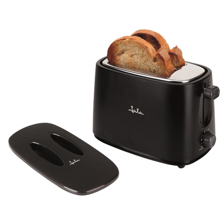 Jata TT631 Schwarzer Toaster mit Schutzkappe und zwei extra breiten Schlitzen, mit elektronischem Ro