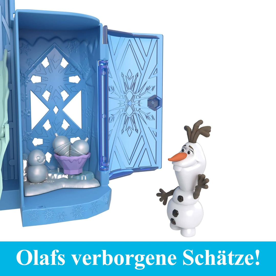 Mattel Disney Die Eiskönigin, Elsas Stapelschloss Puppenhaus-Spielset mit kleiner Puppe und 8 Teilen