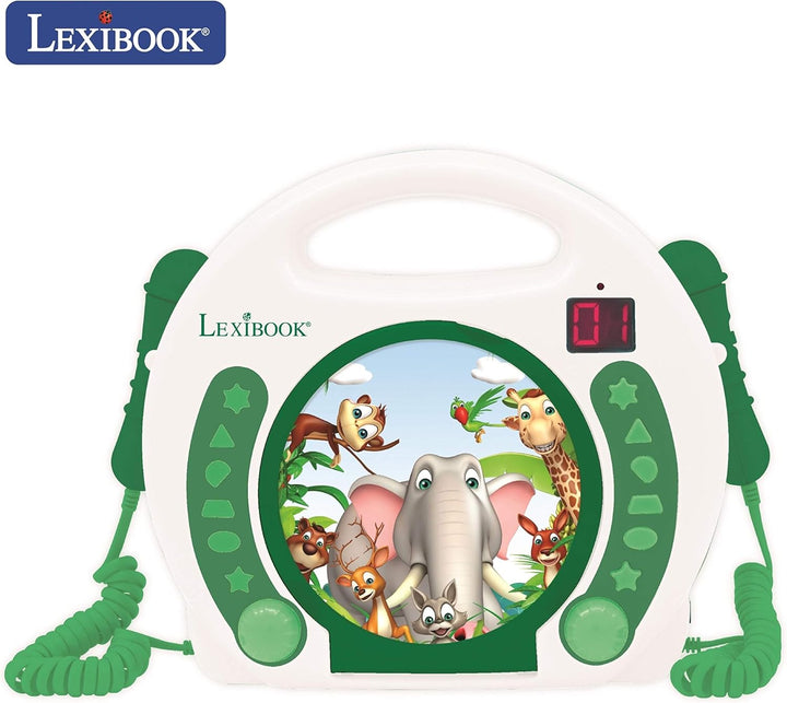 Lexibook - Tragbarer Tier-CD-Player mit Mikrofonen, Griff, Programmierung, Wiederholung, Karaoke, Ds