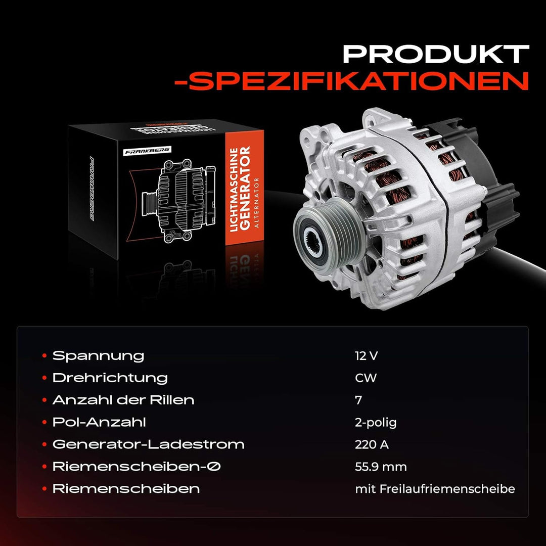 Frankberg Alternator Lichtmaschine Generator Kompatibel mit T.o.u.a.r.e.g 7P5 7P6 3.6 V6 FSI Benzin