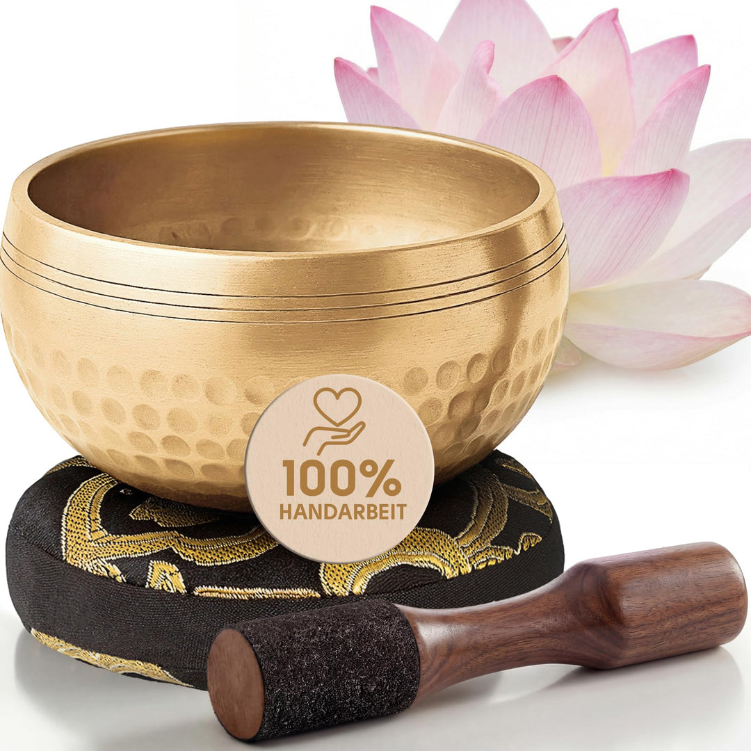 Silent Mind Klangschale Ø9cm Bronze – Handgefertigtes Komplett-Set mit Kissen und Klöppel, für Anfän