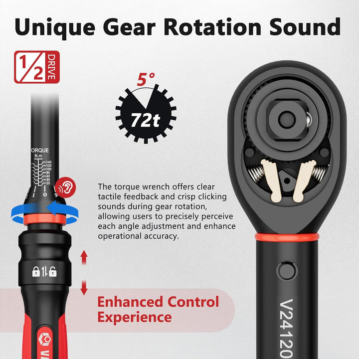 VANPO Drehmomentschlüssel 1/2 Zoll, 20–140 Nm für Motorrad & Auto, ±3% Genauigkeit, 45cm Hebelarm, E