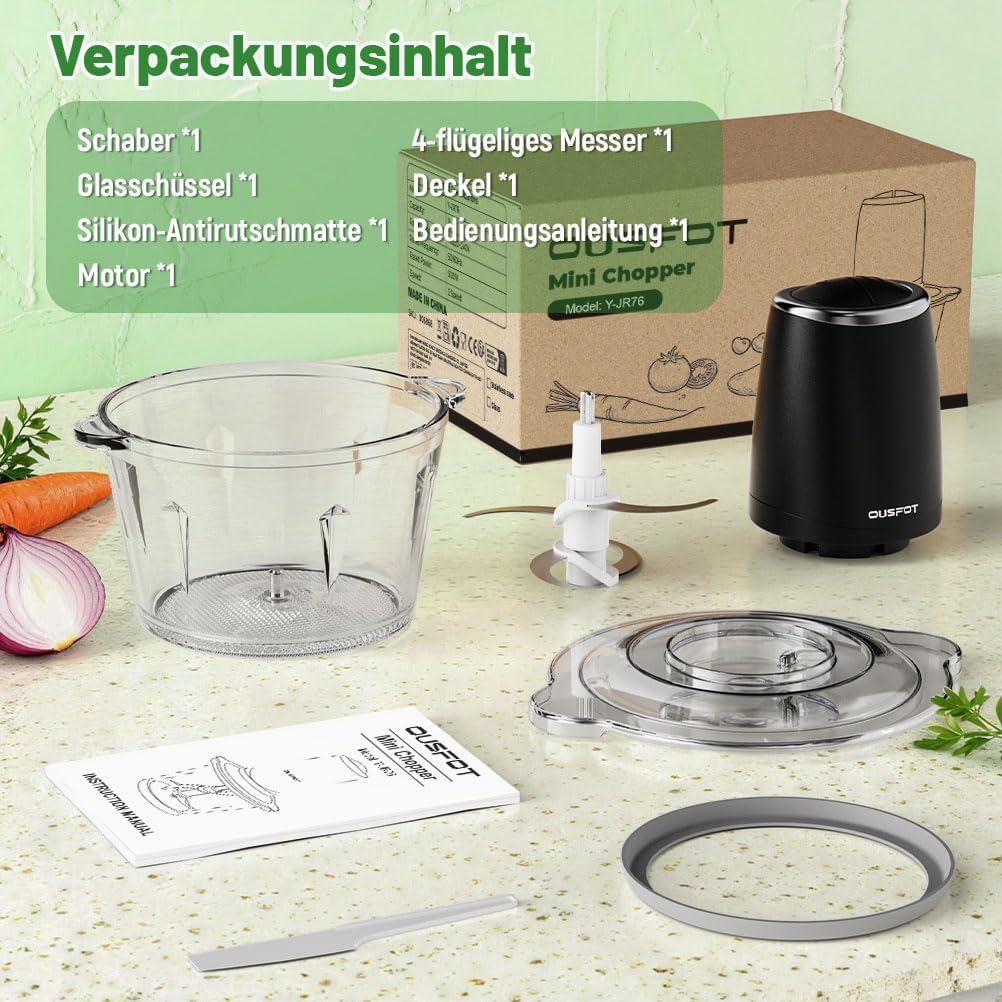 OUSFOT Multizerkleinerer Elektrisch, 2L Zerkleinerer 500W Zerkleinerer Küche Elektrisch Mit Glasscha