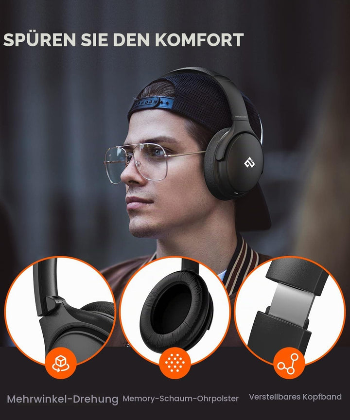 INFURTURE Noise Cancelling Kopfhörer Bluetooth 5.0,Drahtlose Over-Ear-Kopfhörer,Hi-Fi-Stereo-Tiefbas