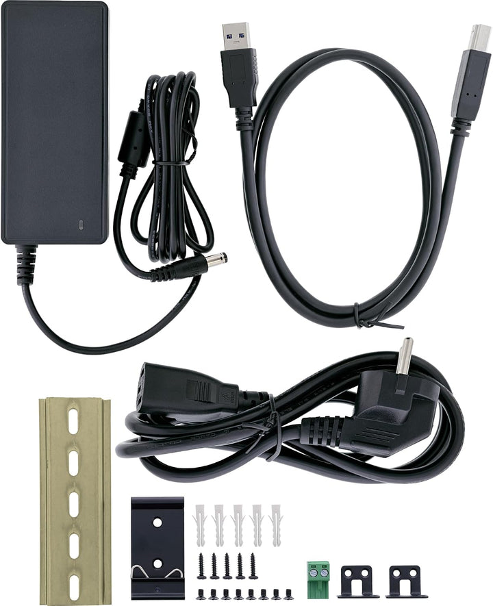 Inline USB 3.2 Gen.1 Industrie-Hub mit 10 Ports, Aluminiumgehäuse, DIN-Schienen-Montage, aktiver USB