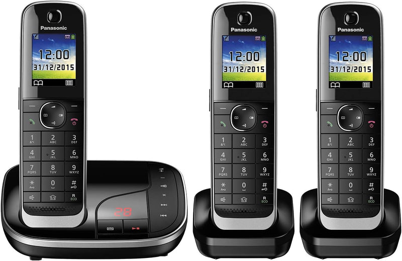 Panasonic KX-TGJ323GB Familien-Telefon mit Anrufbeantworter (schnurloses Telefon mit 3 Mobilteilen,