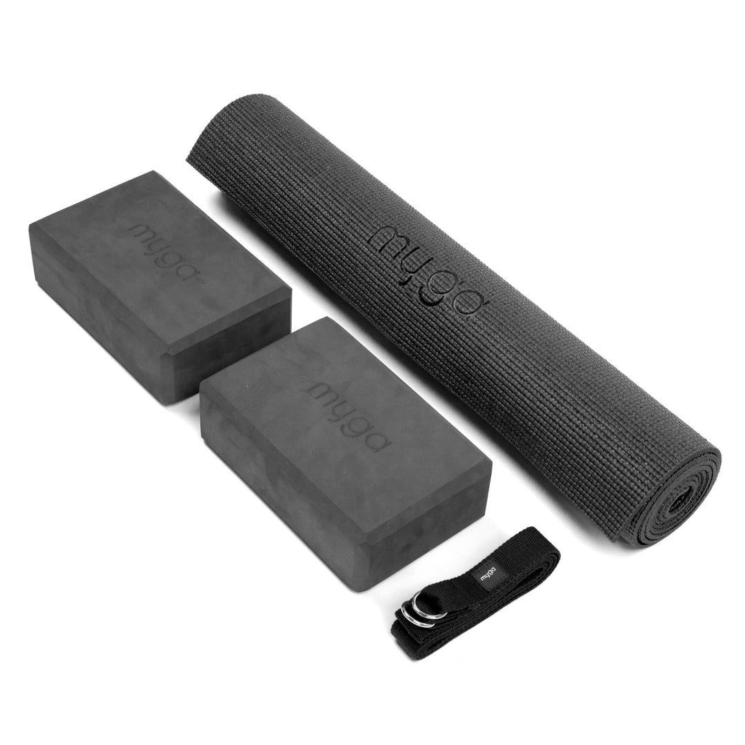 Myga Yoga-Starter-Set – Yogamatte, 2 Yoga-Blöcke und Yogagurt – Starter-Set mit Matte, 2 Steinen & M