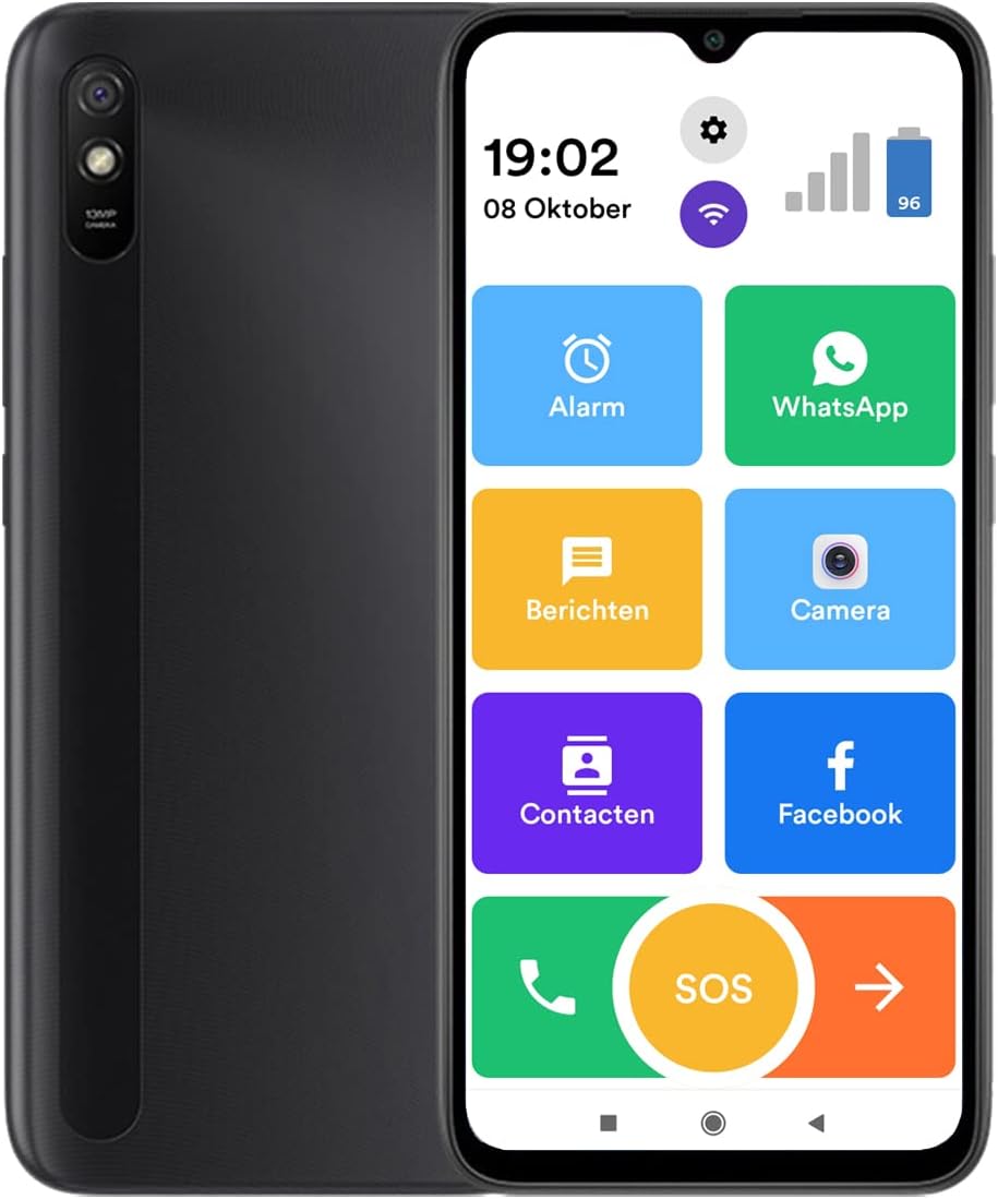 S1 Senioren Smartphone - Schwarz - Für Ältere - 32GB - WhatsApp & SOS Funktion
