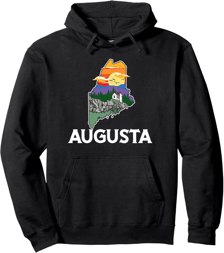 Retro Augusta Maine Nature & Outside Illustrated Graphic Pullover Hoodie