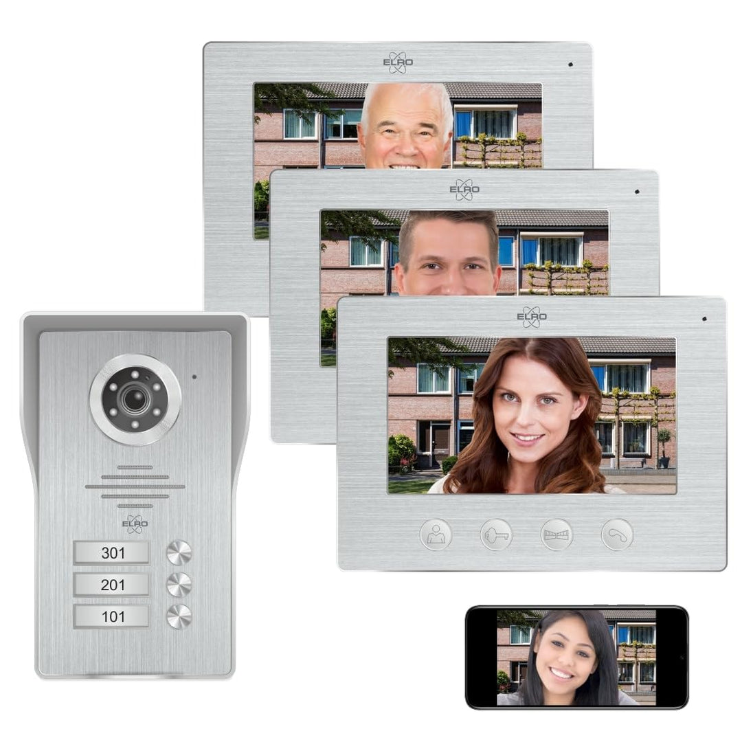 ELRO DV4000IP-3 WiFi-IP-Video-Türsprechanlage │ 3 Wohnungen │ 1080P Full-HD-Kamera mit Nachtsicht │
