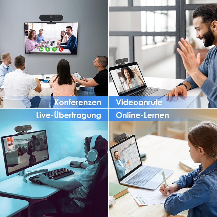 V21 Webcam 4K, Ultra HD Webcam mit Mikrofon, Lautsprecher, Fernbedienung, Zoom, 112°Sichtfeld, Autof