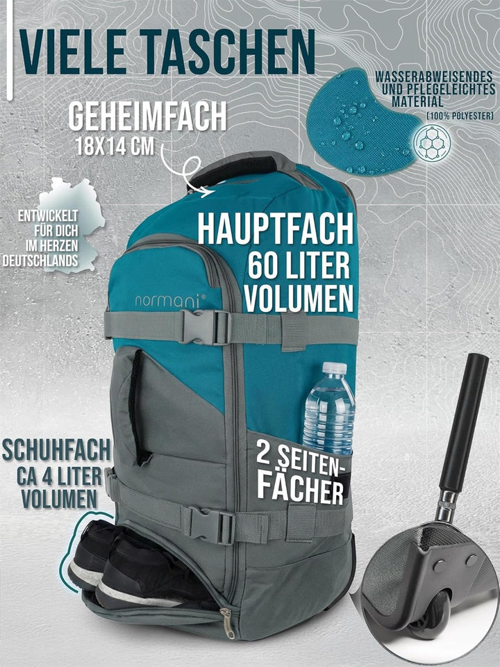 normani Backpacker Reisetaschen-Rucksack mit Trolleyfunktion - Trolley mit Frontloader Funktion und