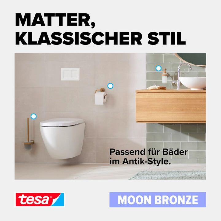 tesa MOON BRONZE selbstklebende Duschablage in gebürsteter Bronze - einstöckig und extra tief - Dusc