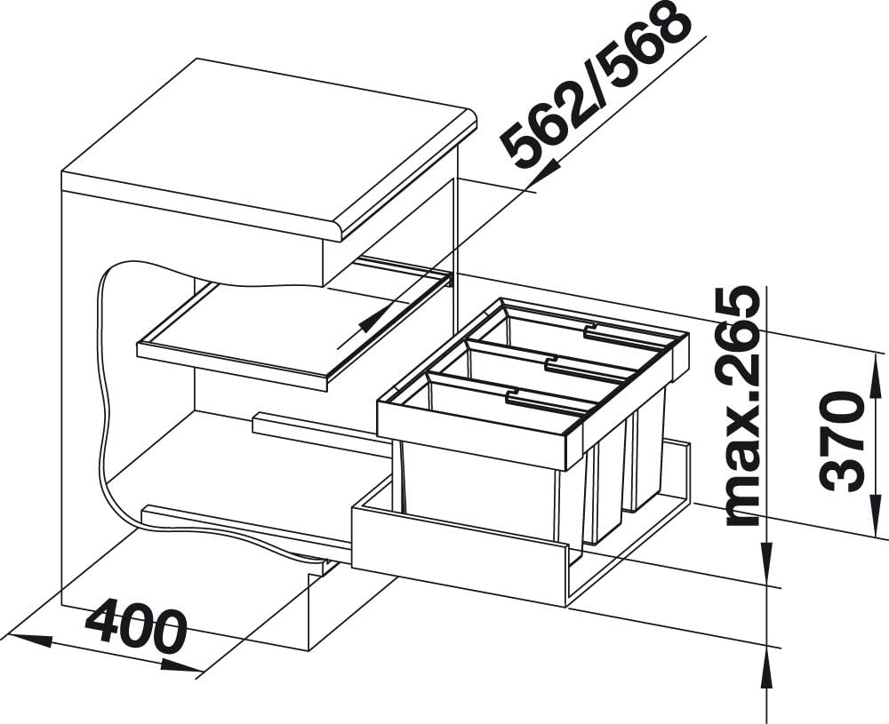 BLANCO Flexon II 60/3, Müllsystem für die Abfalltrennung in der Küche, mit 3 Mülleimern (je 15 l), z