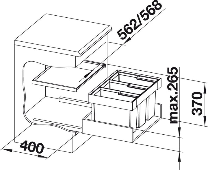BLANCO Flexon II 60/3, Müllsystem für die Abfalltrennung in der Küche, mit 3 Mülleimern (je 15 l), z