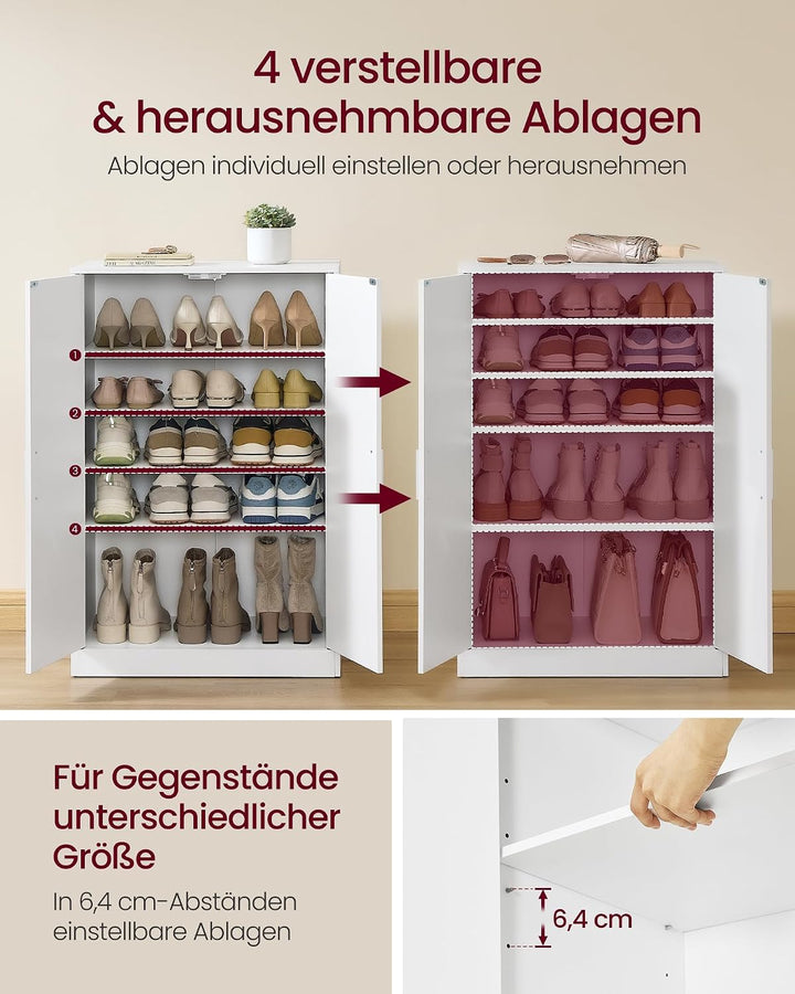 VASAGLE Schuhschrank, Aufbewahrungsschrank mit Türen, moderner Schrank mit verstellbaren Ablagen, fü