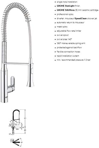 GROHE K7 Küchenarmatur (hoher Auslauf, Profibrause) 32950000 Chrom Chrom Rundes Design, Chrom Chrom