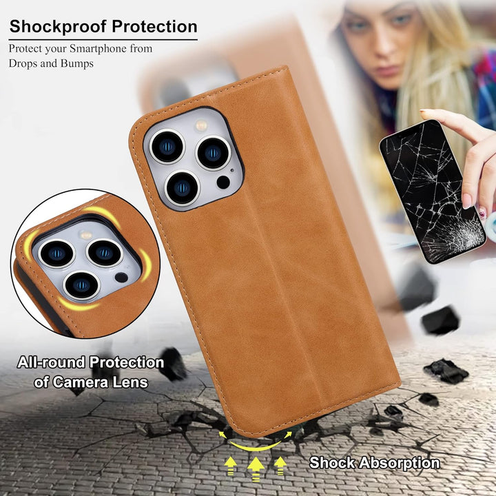 VISOUL Hülle für iPhone 14 Pro Max Handyhülle [Echtleder] [Kartenfach] [Magnet] [Standfunktion] Schu