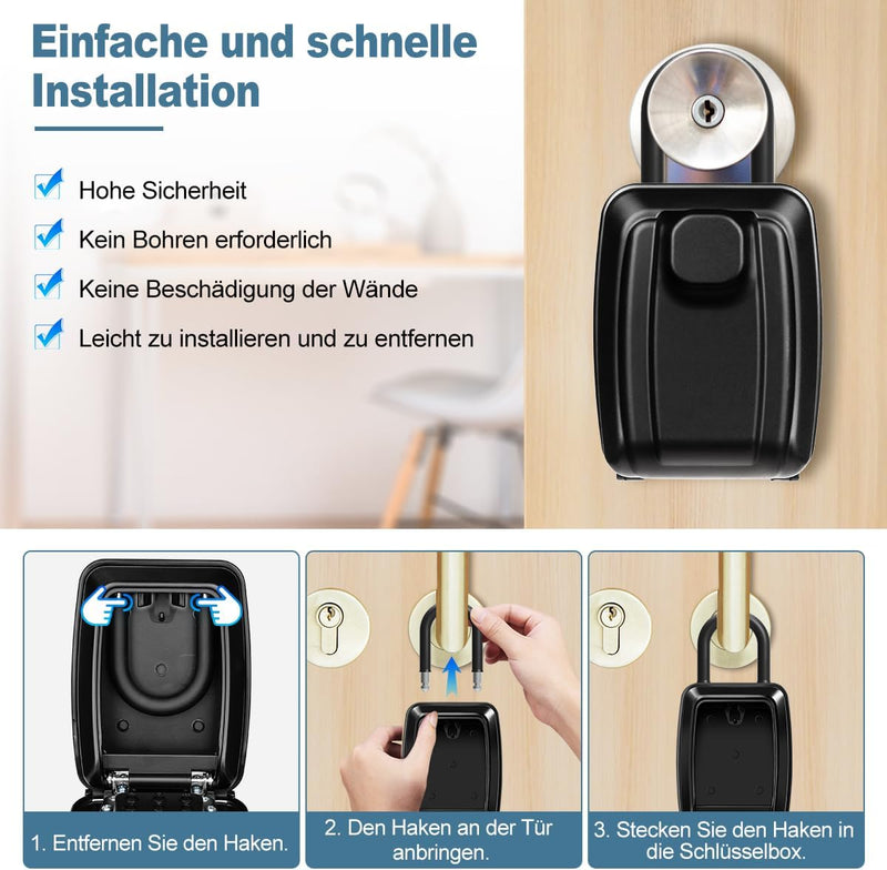 ENONEO Schlüsseltresor mit Zahlencode Schlüsselbox mit Bügel Ultra-Robustes Kleine Schlüsselsafe Aus