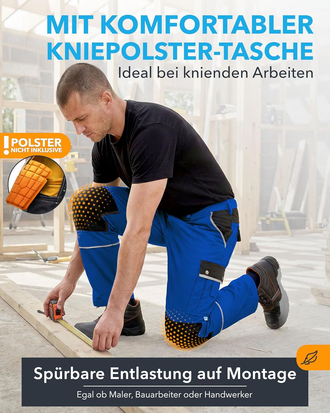TMG® | Arbeitshose für Herren, Lange Arbeitshose mit Kniepolstertaschen, viel Stauraum, Männer Arbei