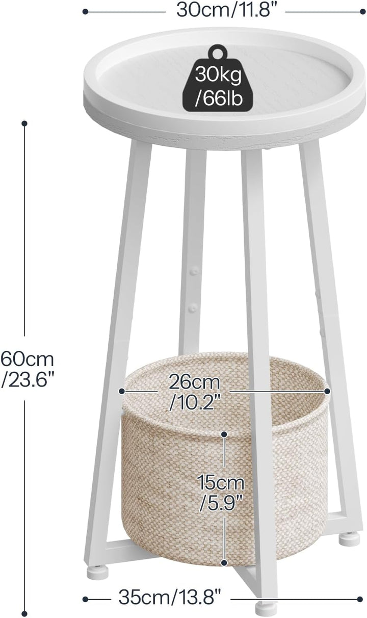 HOOBRO Beistelltisch rund, Kleiner Nachttisch, Sofatisch modern, Couchtisch mit erhöhtem Rand und be