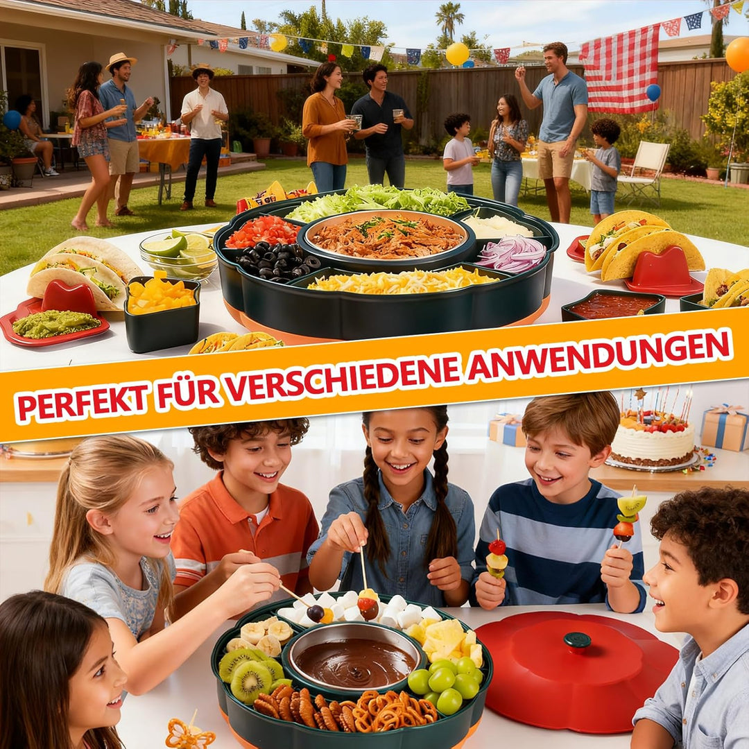 Taco Tuesday Set, Taco Servierset & Schokoladen Fondue mit 1 L Heiz Topf, 3 Temperaturstufen, 4 Halt