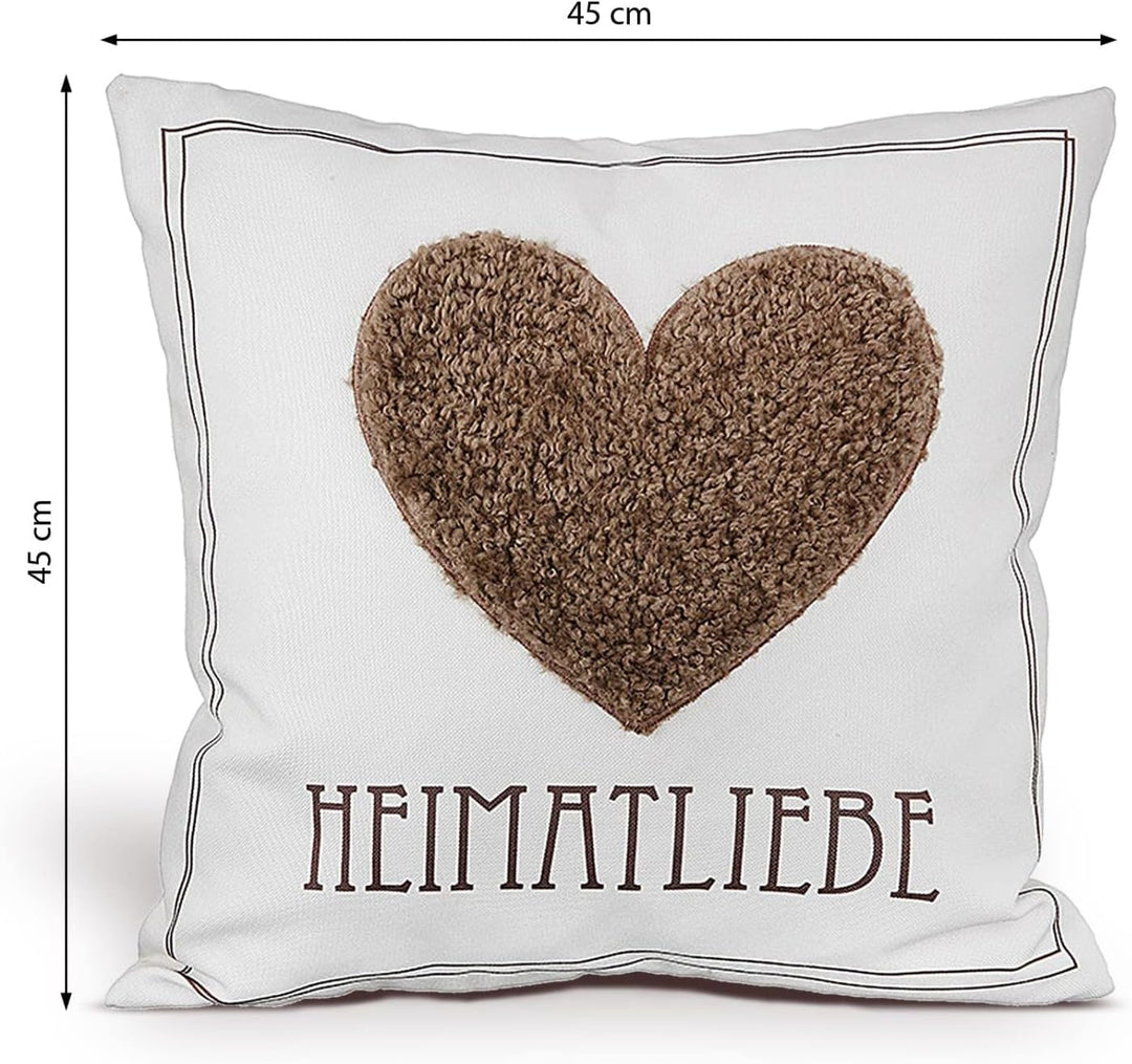 Sofakissen Dekokissen 45 x 45 cm Herz o. Hirsch Stoff Creme braun Farbe mit Herz 1 Stück, Mit Herz 1