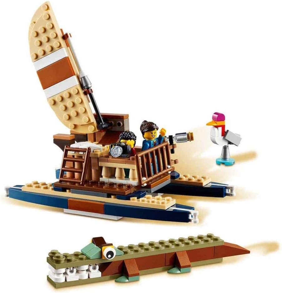 LEGO 31116 Creator 3-in-1 Safari-Baumhaus - Katamaran - Flugzeug Spielzeug, Set mit Giraffe und Löwe