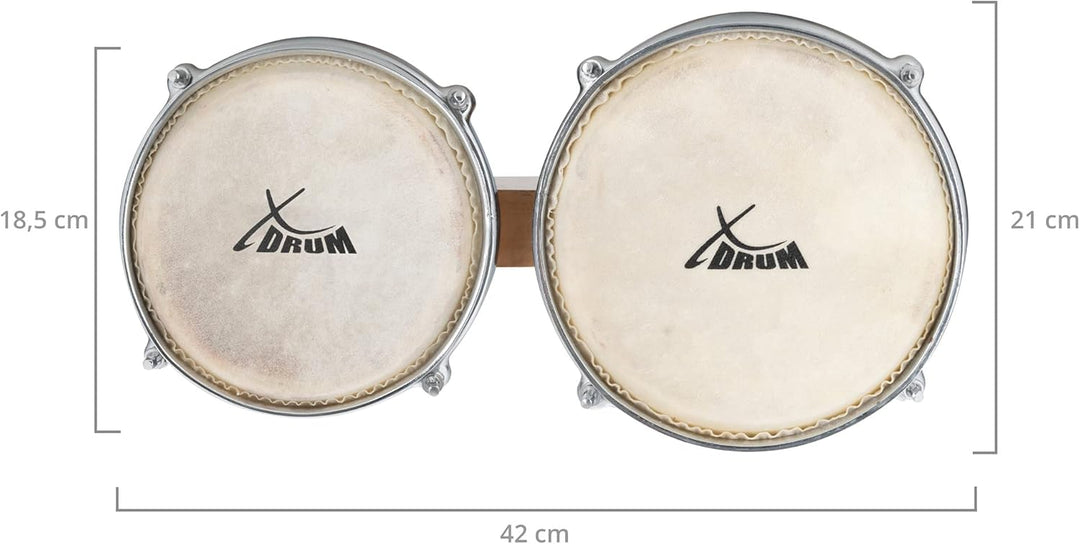 XDrum Bongos Retro - 2 Trommeln mit 16,5 cm (6,5") und 19 cm (7,5") Durchmesser - Bongotrommeln mit
