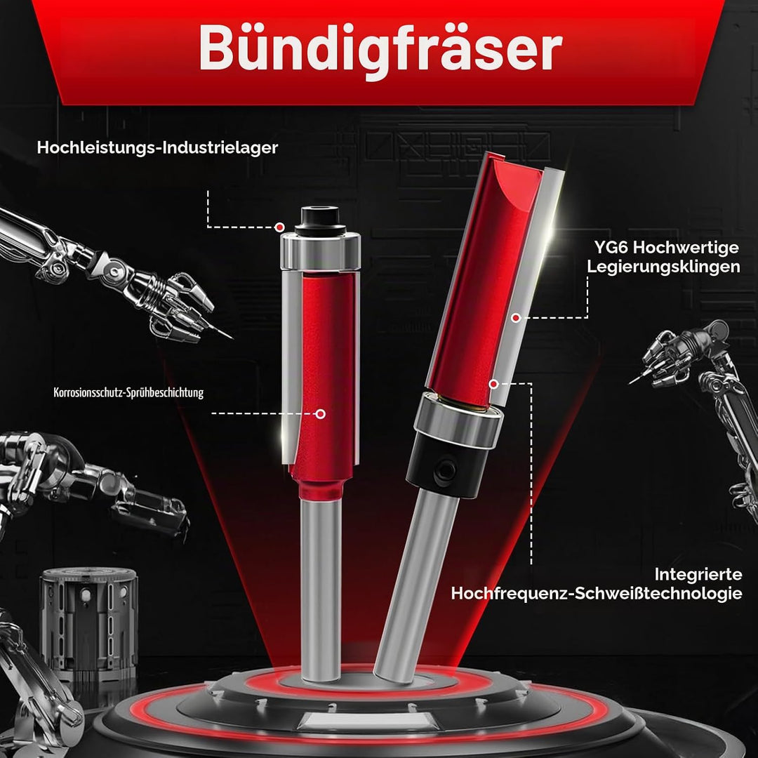 Bündigfräser 10 Stück, Bündigfräser 8mm, Bündigfräser Kugellager Oben, B35 mm Scharnier Bohrschablon