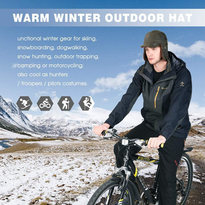 Comhats warme Trappermütze für Herren Kunstleder Hut Unisex Fliegermütze Fellmütze Erwachsenen Männe