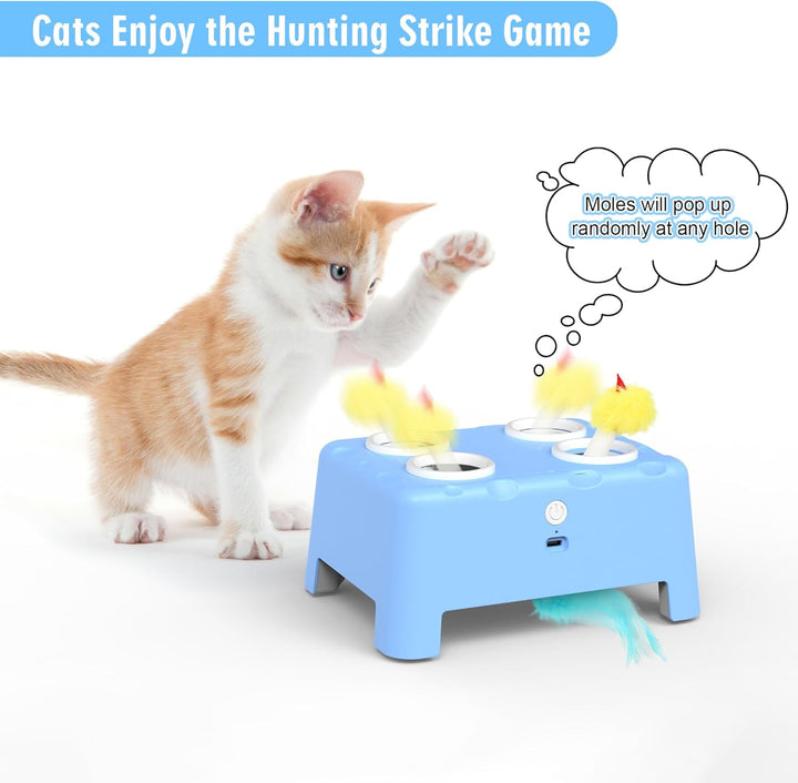 IOKHEIRA Interaktives Katzenspielzeug, 2-in-1 Automatisches Katzenspielzeug, 4-Loch-Mäuse-Schlag-ein