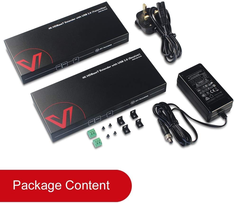 AV Access HDMI USB Extender (HDBaseT) KVM, 100m 4K60Hz 1080p120Hz über Cat5e/6/6a/7, Tastatur + Maus