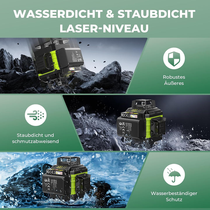 Kreuzlinienlaser Grün 16 Linien Nivellierlaser mit Stativ, 4 x 360 ° Laser wasserwaage, linienlaser