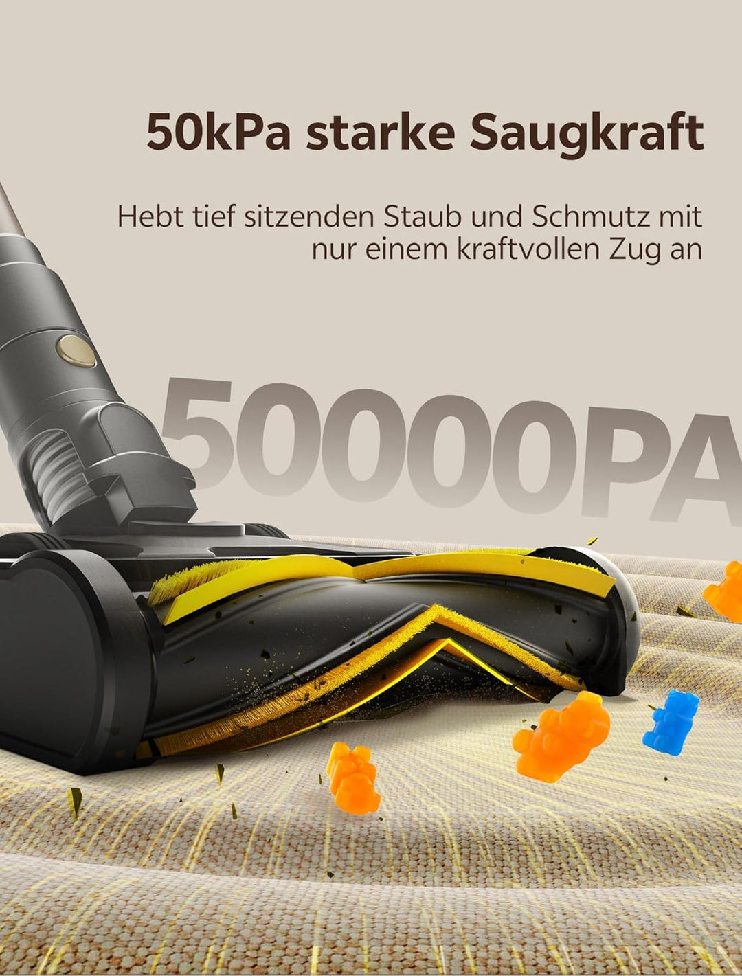 Ultenic Akku Staubsauger, 50000Pa/ 65Min, Staubsauger Kabellos mit GreenEye Technologie, Teleskoproh