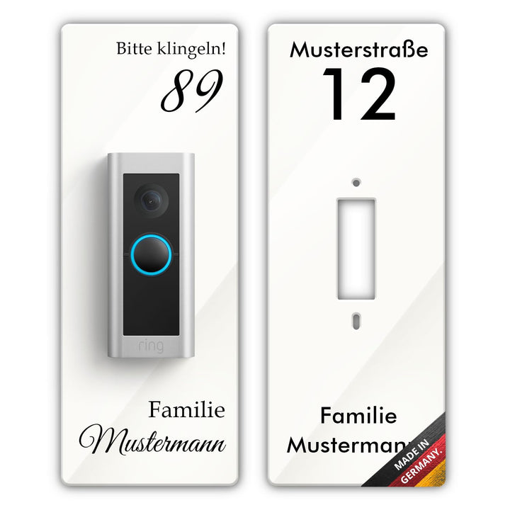 iSecur Personalisierte Blende passend für Ring Videotürklingel aus Acryl weiss I Doorbell Pro 2 I Kl