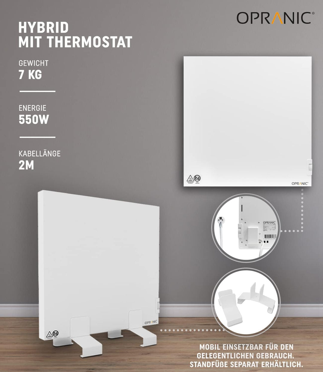 Infrarot Hybridheizung mit Thermostat | 5 Jahre Garantie | Infrarotheizung Wandmontage oder Infrarot