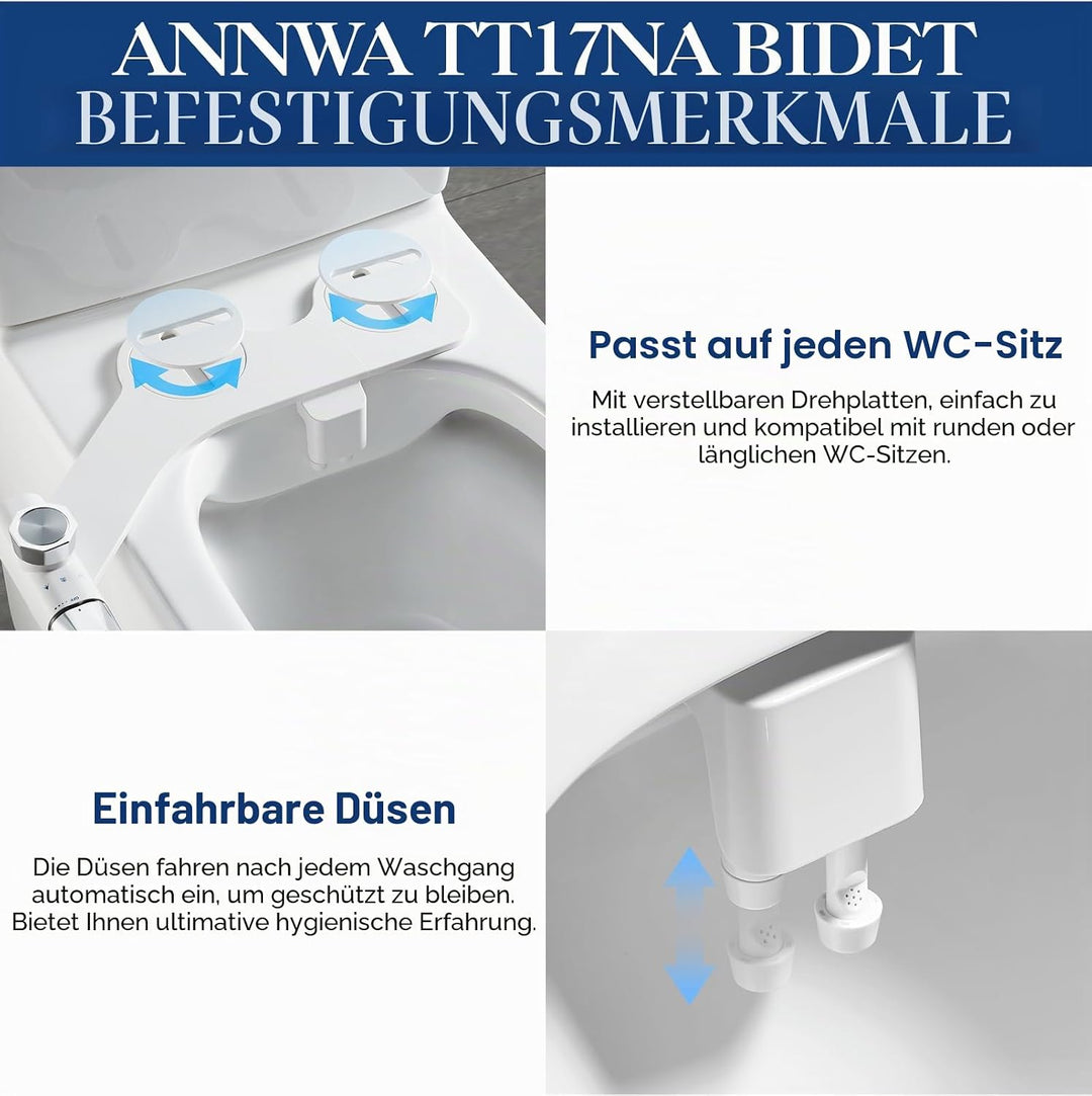Bidet, Nicht Elektrisch Bidet Toilettenaufsatz mit Einziehbare selbstreinigende Doppeldüsen,regulier