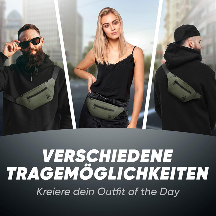 RUVO® Bauchtasche Herren und Damen | stylische Gürteltasche für maximalen Stauraum | 4 Fächer jeweil