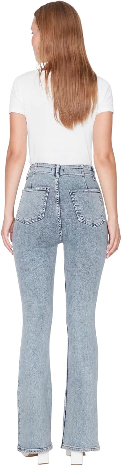 TRENDYOL Damen Herren Basic Hoher Bund Flared Jeans 34 Blau, 34 Blau