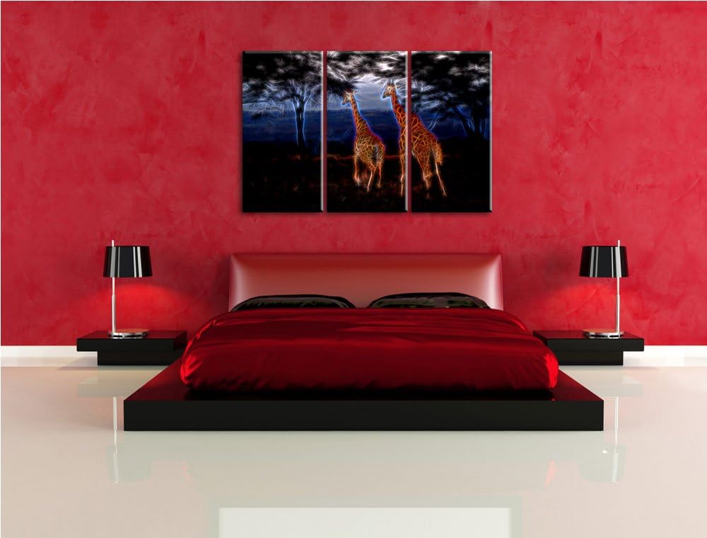 Dark anmutige Giraffen in der Savanne NewArt 3-Teiler Leinwandbild 120x80 Bild auf Leinwand, XXL rie
